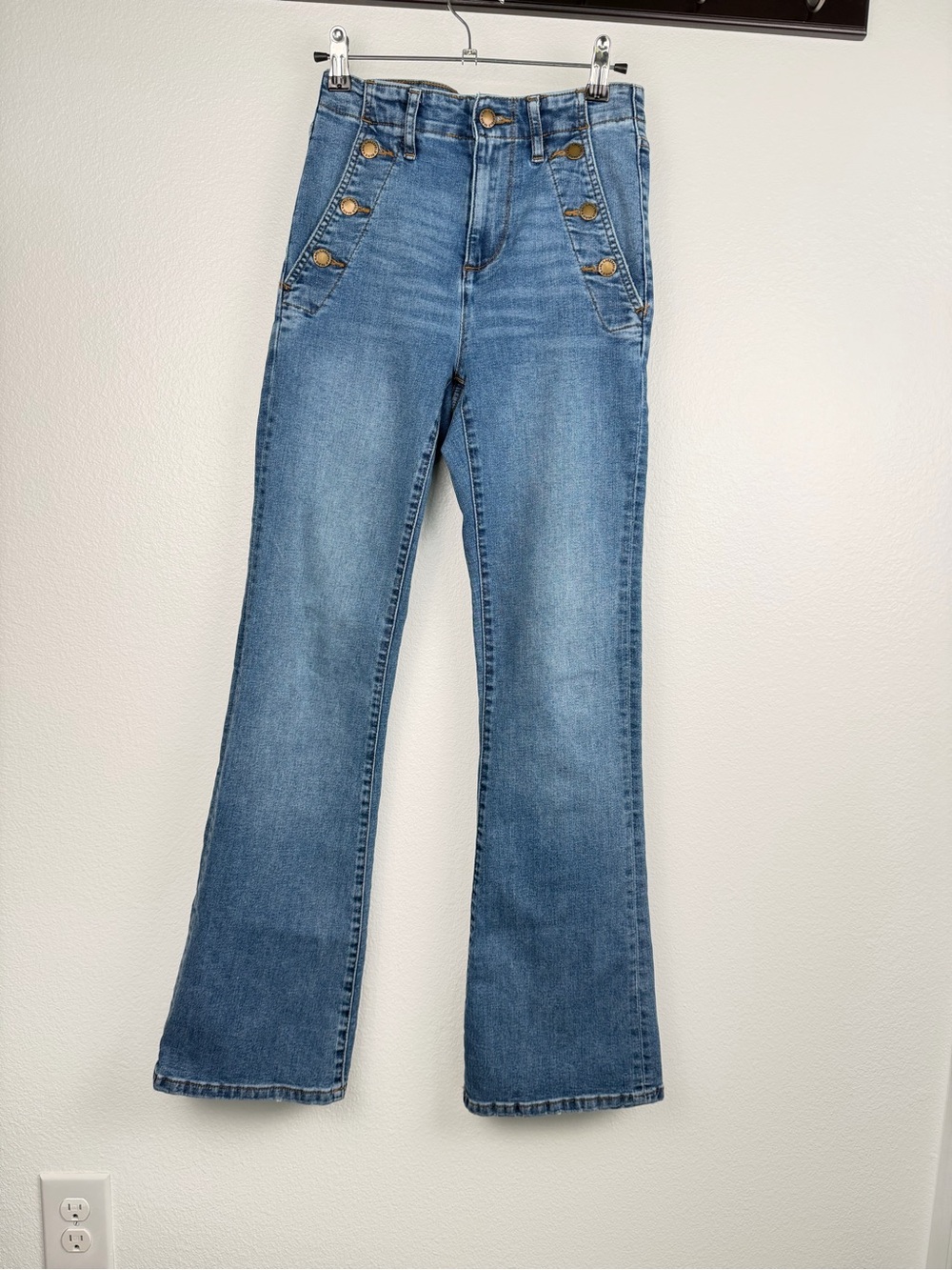 Karl Lagerfeld Blue Flare Jeans with Button-Accent Front Stretch